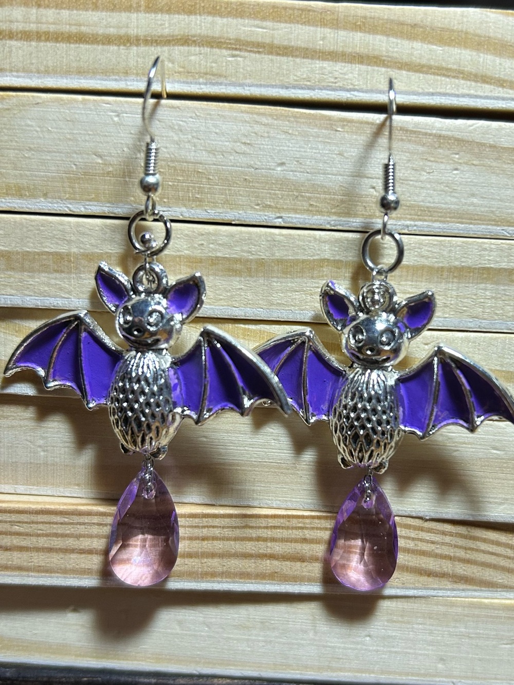 3/$25 Purple Bat Drop Earrings